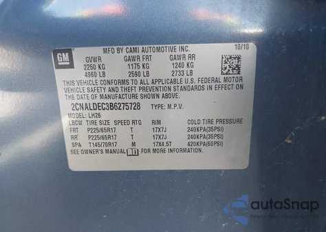 2011 Chevrolet Equinox 1Lt from USA, damaged, VIN 2CNALDEC3B6275728